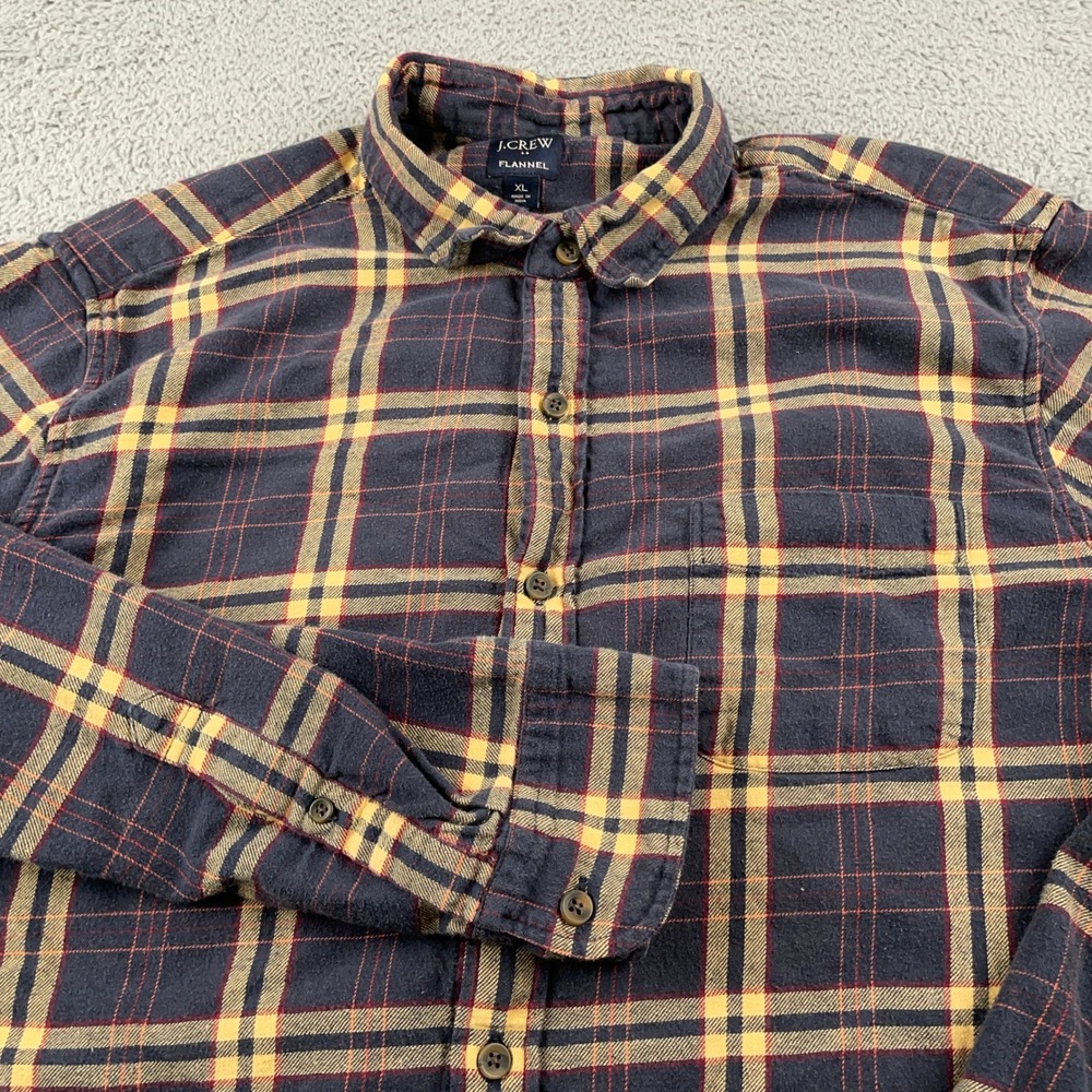 J Crew Shirt Mens XL Blue Yellow Plaid Flannel Button Down Long Sleeve Cotton